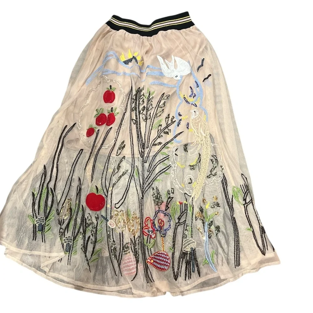 Zara embroidered Tull Skirt Size Small - Picture 4 of 5